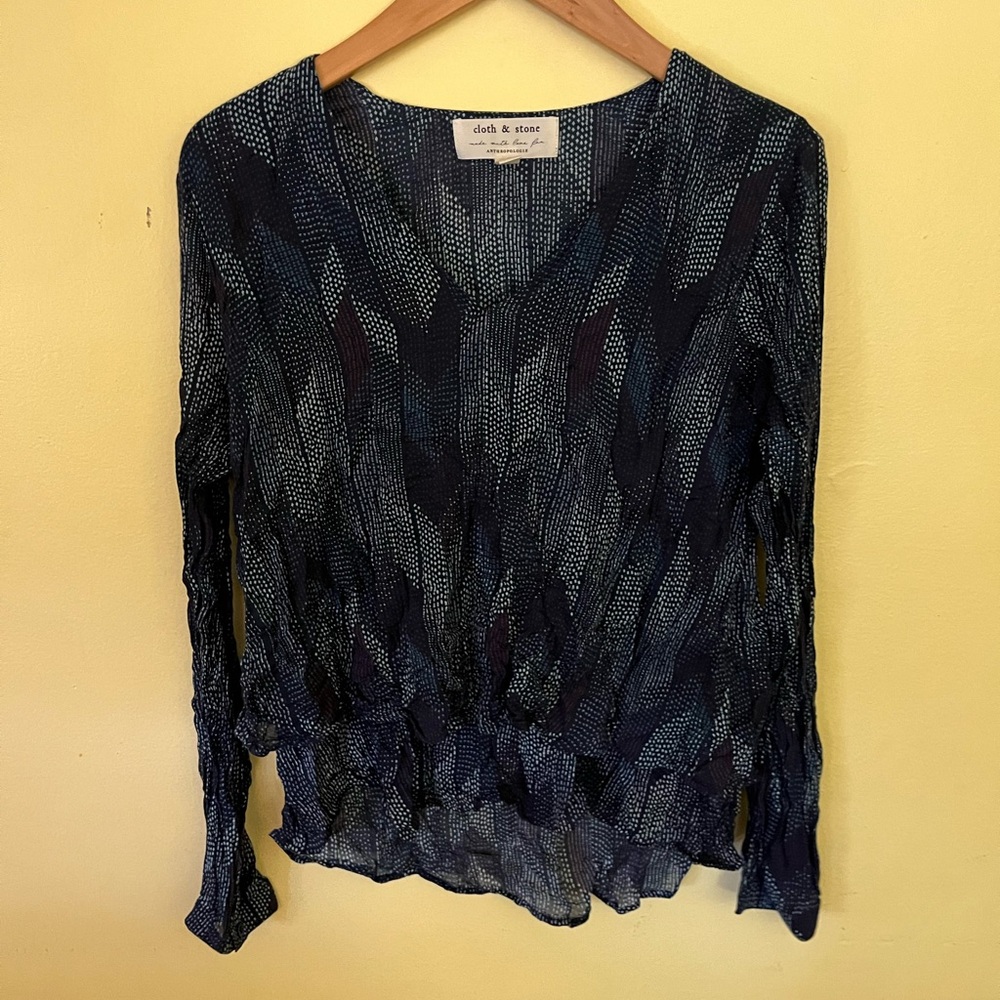 Cloth & Stone Anthropologie Navy and Teal Blouse Small